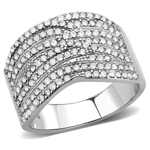 DA362 - High polished (no plating) Stainless Steel Ring with AAA Grade CZ  in Clear - Joyeria Lady