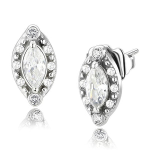 DA368 High polished (no plating) Stainless Steel Earrings with AAA Grade CZ in Clear - Joyeria Lady