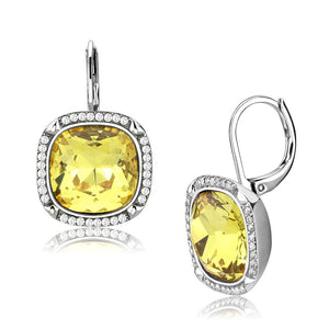 DA379 High polished (no plating) Stainless Steel Earrings with Top Grade Crystal in Topaz - Joyeria Lady