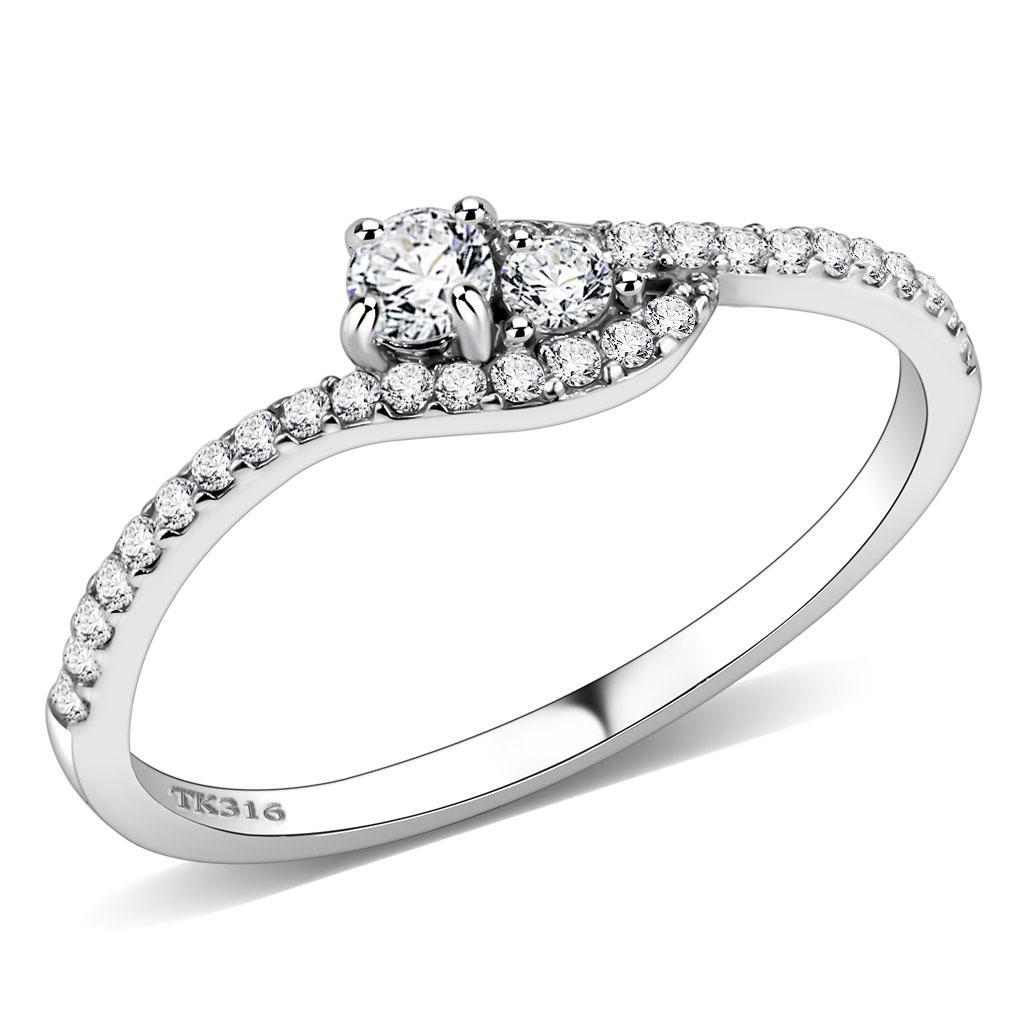 DA382 - High polished (no plating) Stainless Steel Ring with AAA Grade CZ  in Clear - Joyeria Lady
