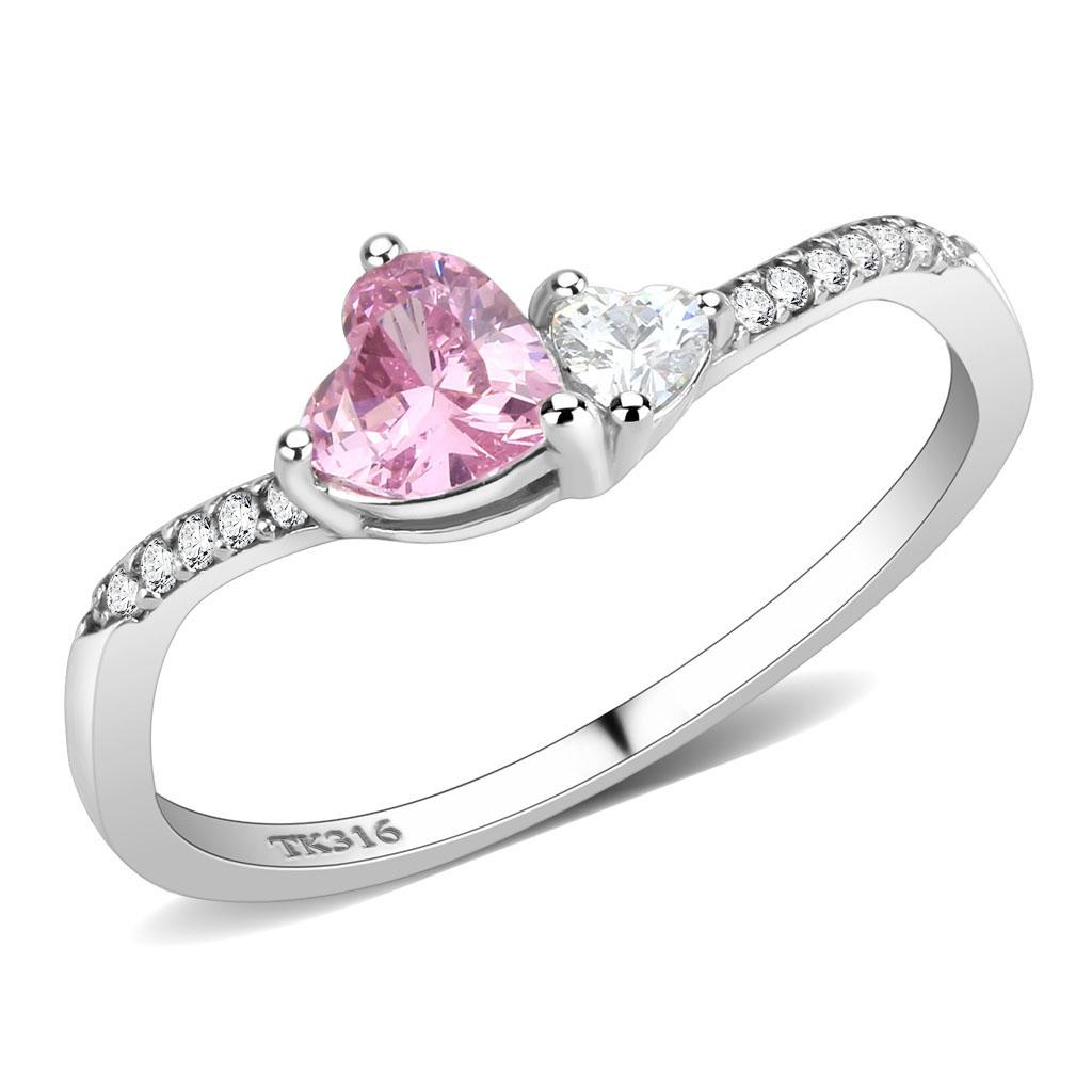 DA384 - High polished (no plating) Stainless Steel Ring with AAA Grade CZ  in Rose - Joyeria Lady