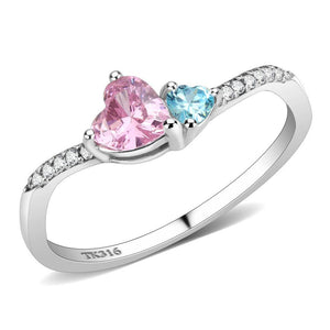 DA384Q - High polished (no plating) Stainless Steel Ring with AAA Grade CZ  in Multi Color - Joyeria Lady