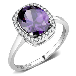 DA385 - High polished (no plating) Stainless Steel Ring with AAA Grade CZ  in Amethyst - Joyeria Lady