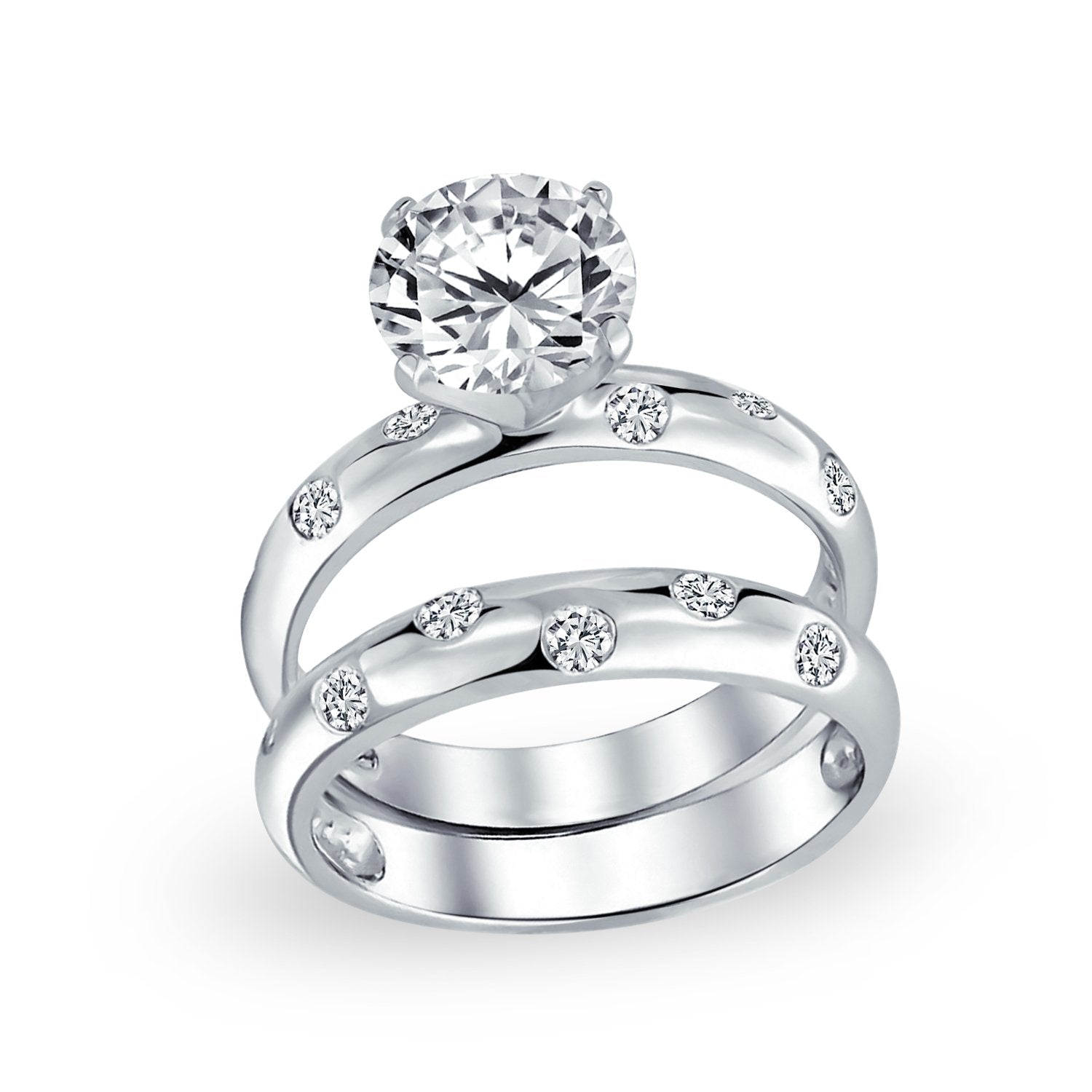 3CT Etoile AAA CZ Engagement Ring Wedding Band Set 925 Sterling Silver - Joyeria Lady