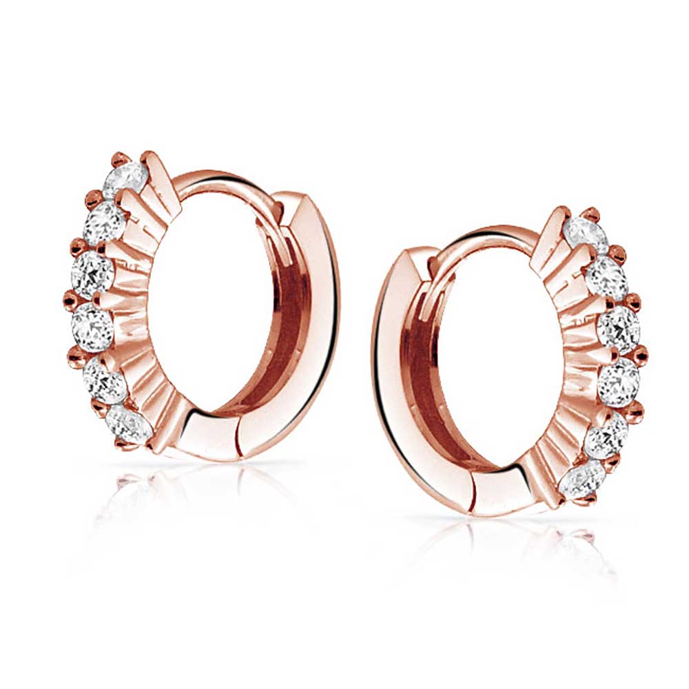 Solitaire CZ Kpop Huggie Hoop Earrings Cubic Zirconia Sterling Silver - Joyeria Lady