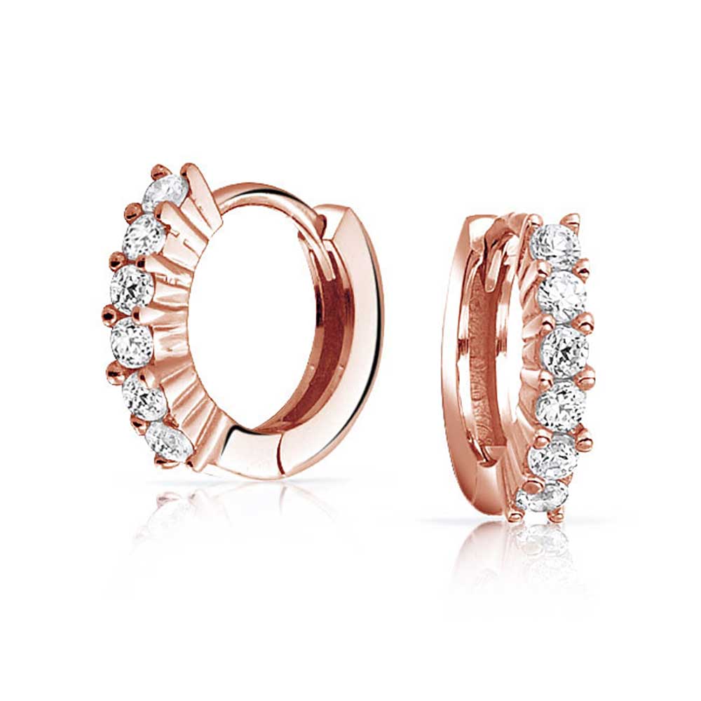 Solitaire CZ Kpop Huggie Hoop Earrings Cubic Zirconia Sterling Silver - Joyeria Lady