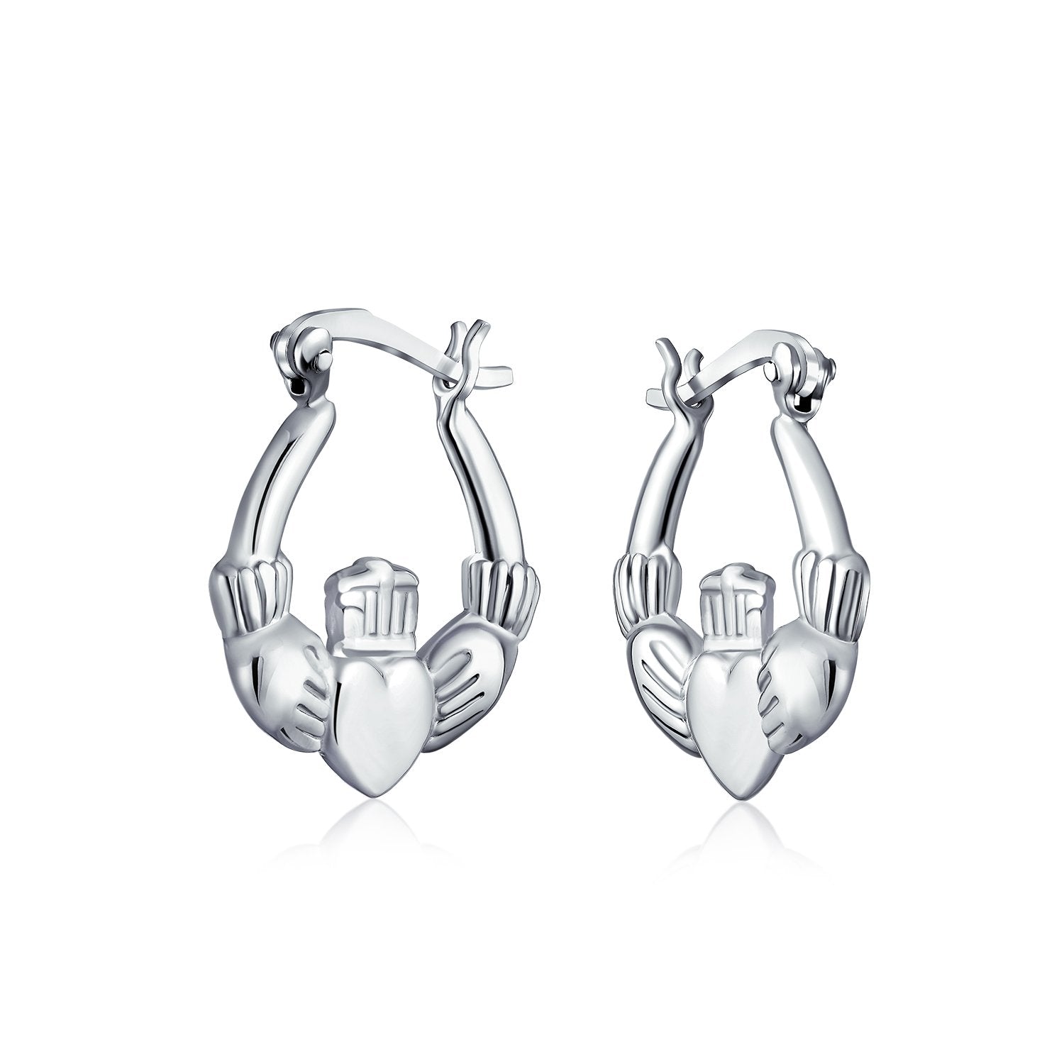 BFF Claddagh Celtic Friendship Love Hoop Earrings .925 Sterling Silver - Joyeria Lady