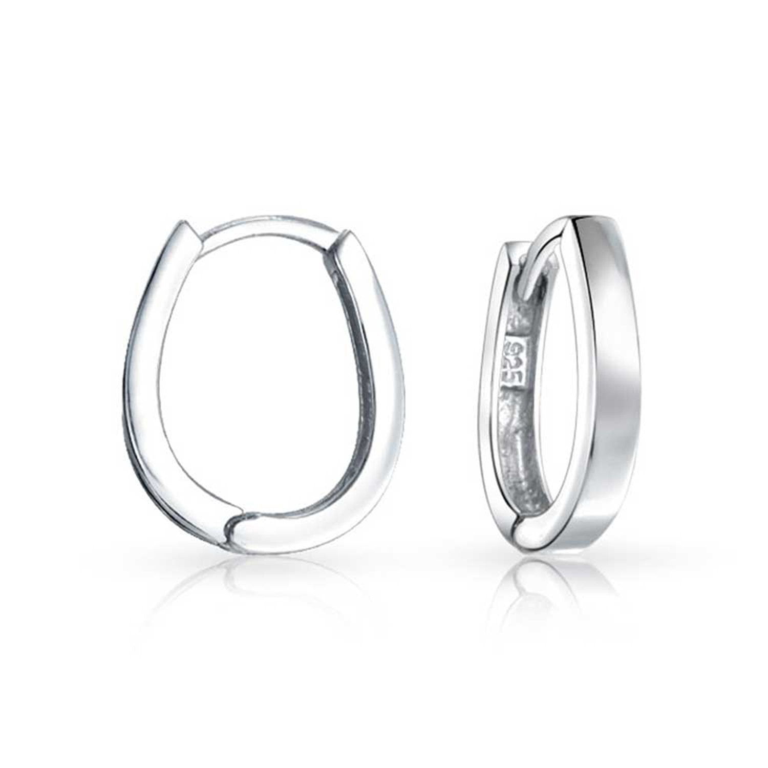 Simple Two Tone Small Oval Huggie Hoop Kpop Earrings For Women Men - Joyeria Lady
