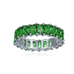 Clear Emerald Cut AAA CZ Eternity Wedding Band Ring Sterling Silver