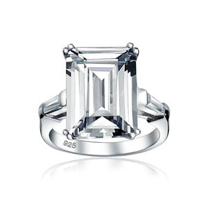 10CT Solitaire AAA CZ Emerald Cut Engagement Ring 925 Sterling Silver - Joyeria Lady