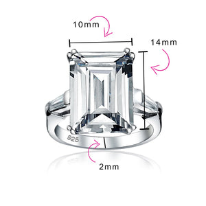 10CT Solitaire AAA CZ Emerald Cut Engagement Ring 925 Sterling Silver