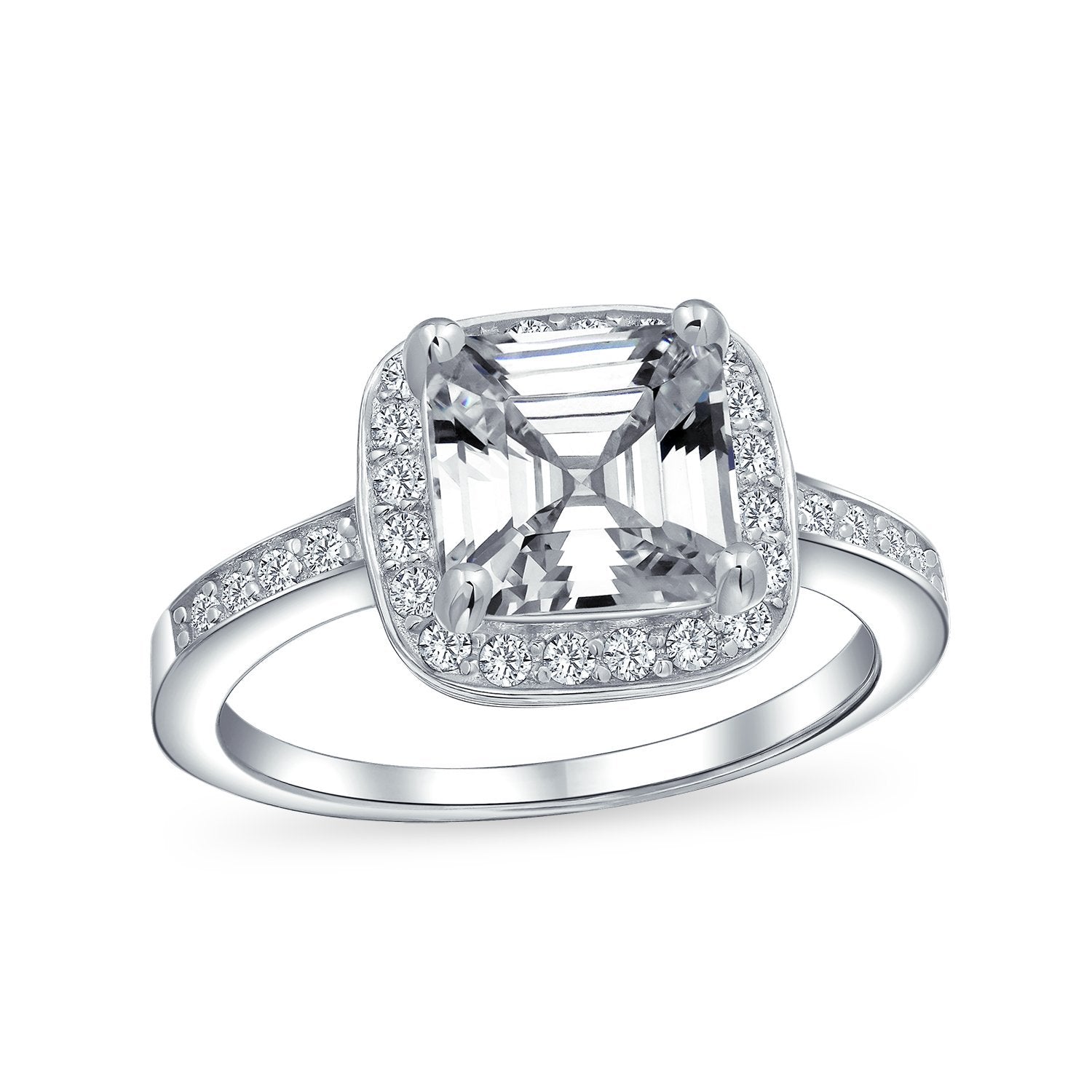 Square AAA CZ Asscher Cut 925 Sterling Silver Band 3CT Engagement Ring - Joyeria Lady