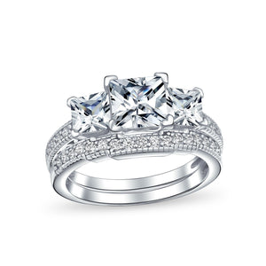 3CT Princess Cut 3 Stone CZ Engagement Wedding Ring Sterling Silver - Joyeria Lady