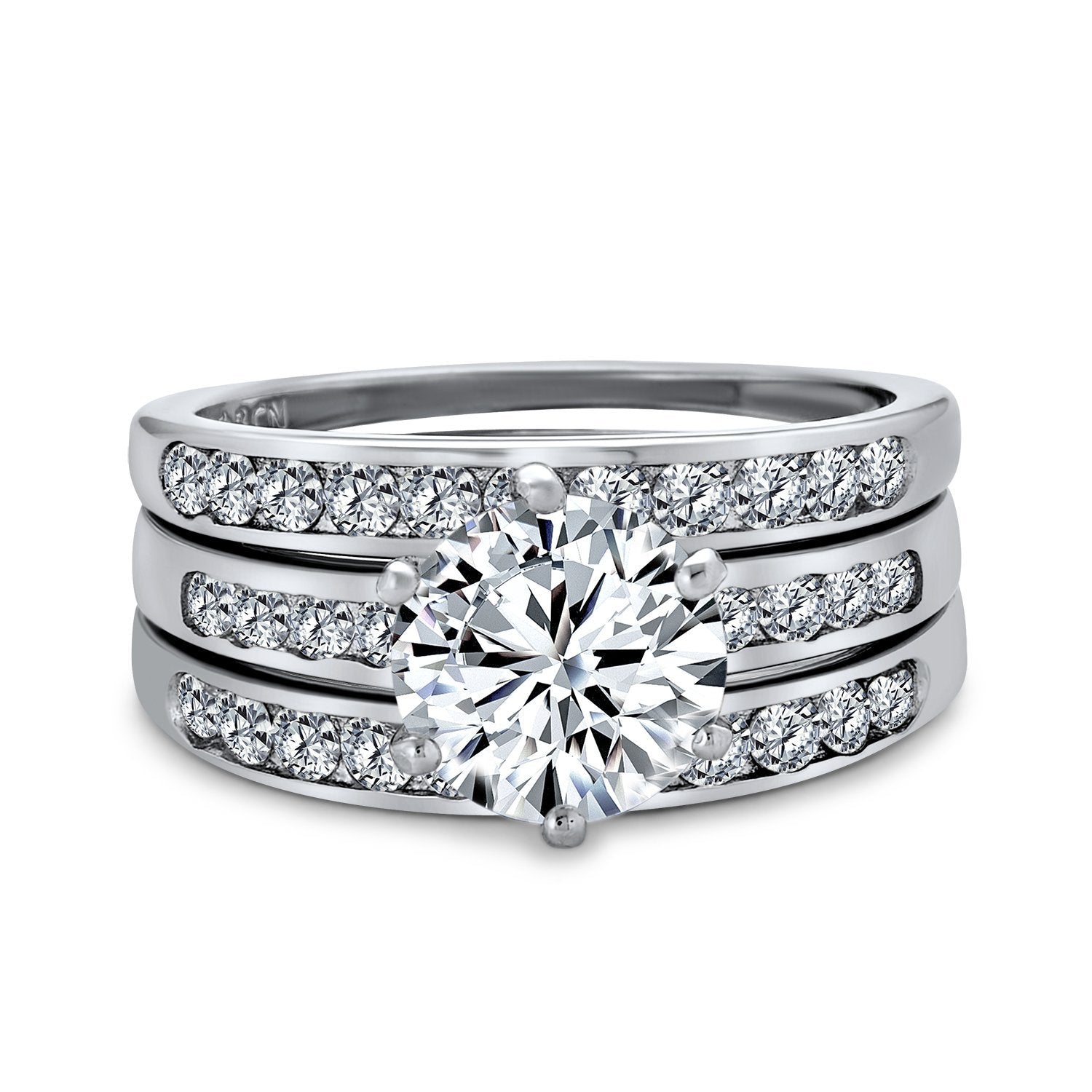 3.5CT Solitaire AAA CZ Enhancer Wide Engagement Wedding Ring Band Set - Joyeria Lady