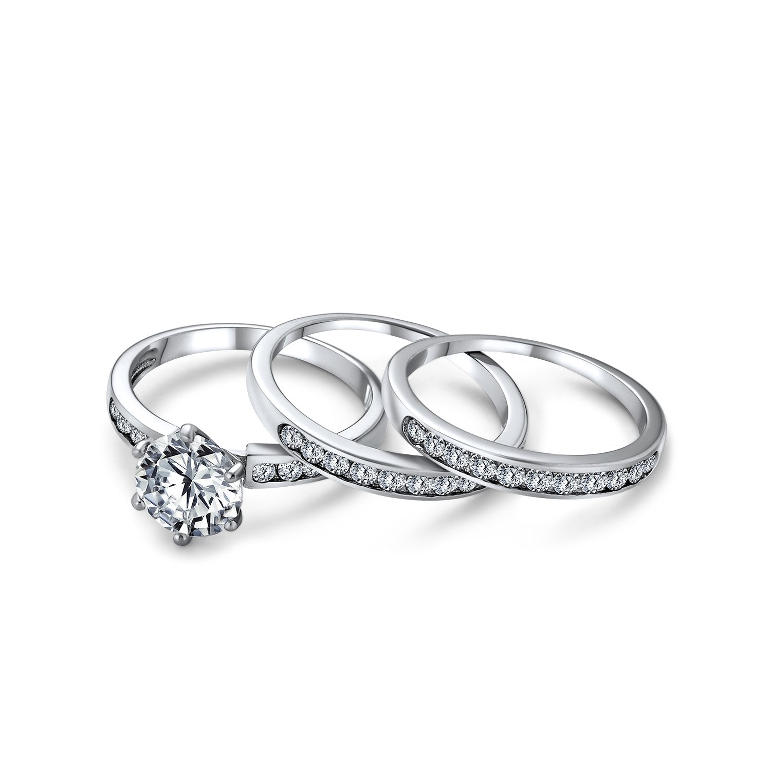 3.5CT Solitaire AAA CZ Enhancer Wide Engagement Wedding Ring Band Set - Joyeria Lady