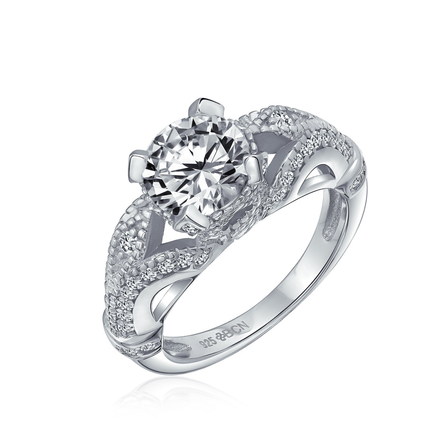 3CT Solitaire 925 Sterling Silver Filigree AAA CZ Engagement Ring - Joyeria Lady