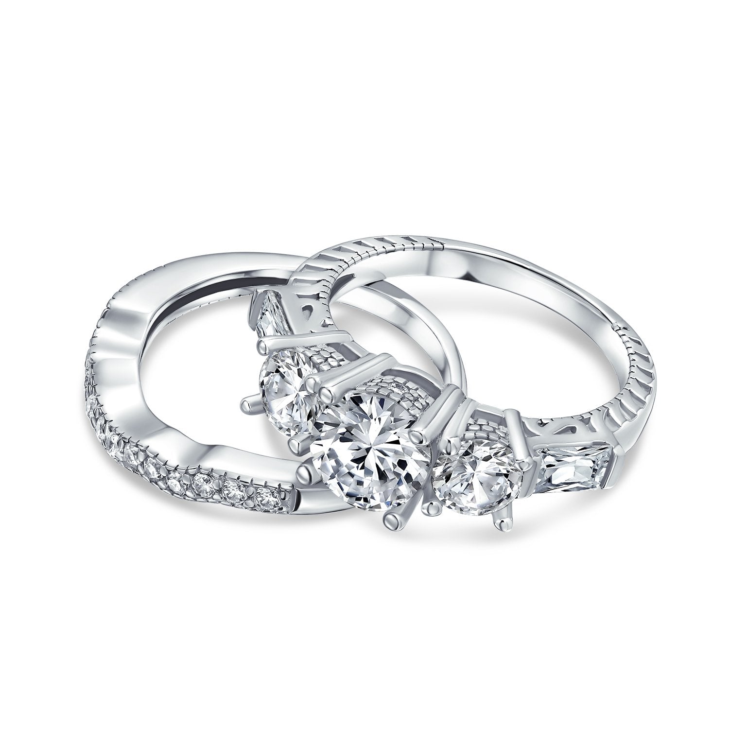 3 CT Solitaire 3 Stone CZ Engagement Wedding Ring 925 Sterling Silver - Joyeria Lady