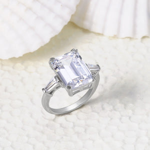 10CT Solitaire AAA CZ Emerald Cut Engagement Ring 925 Sterling Silver