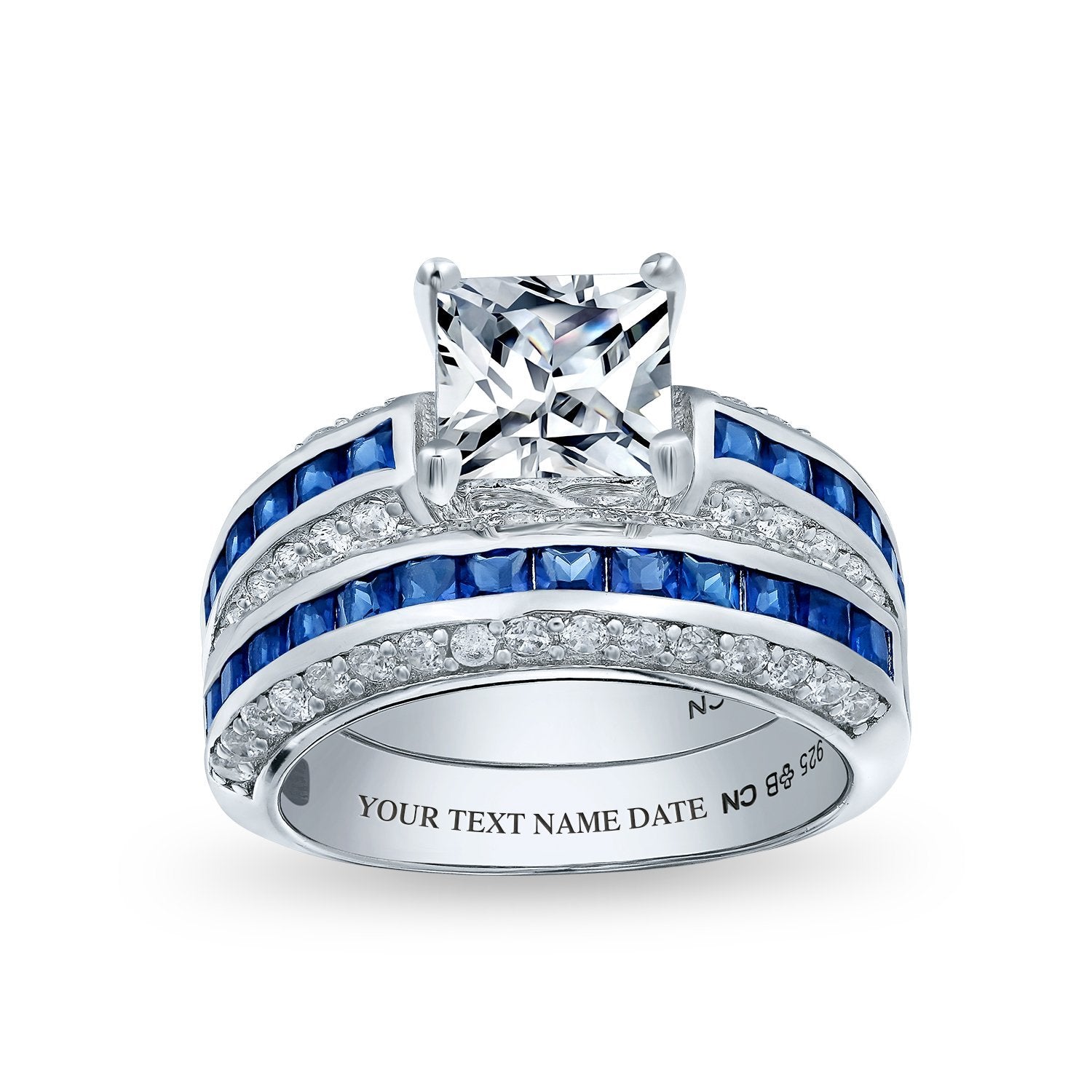 3CT Princess Solitaire CZ Engagement Wedding Ring Set Sterling Silver - Joyeria Lady