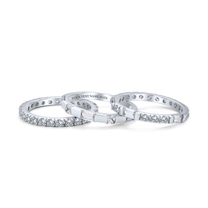 Stacking AAA CZ Baguette Eternity Wedding Band Ring Set 925 Sterling