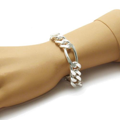 Classic Sterling Silver Figaro Link Bracelet in 15mm (Gauge 400) width. Available in 3 Lengths. - Joyeria Lady