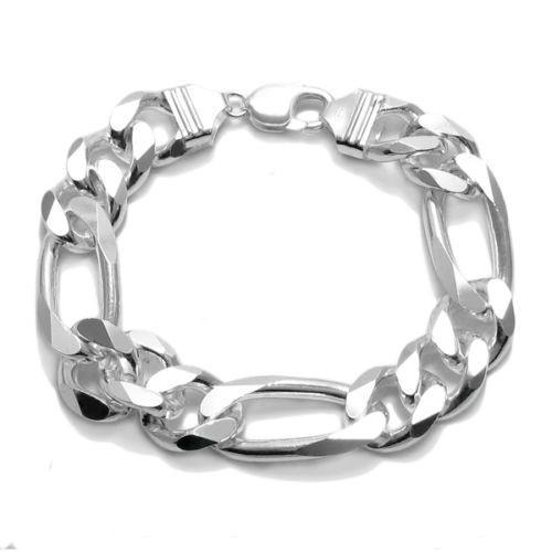 Classic Sterling Silver Figaro Link Bracelet in 15mm (Gauge 400) width. Available in 3 Lengths. - Joyeria Lady