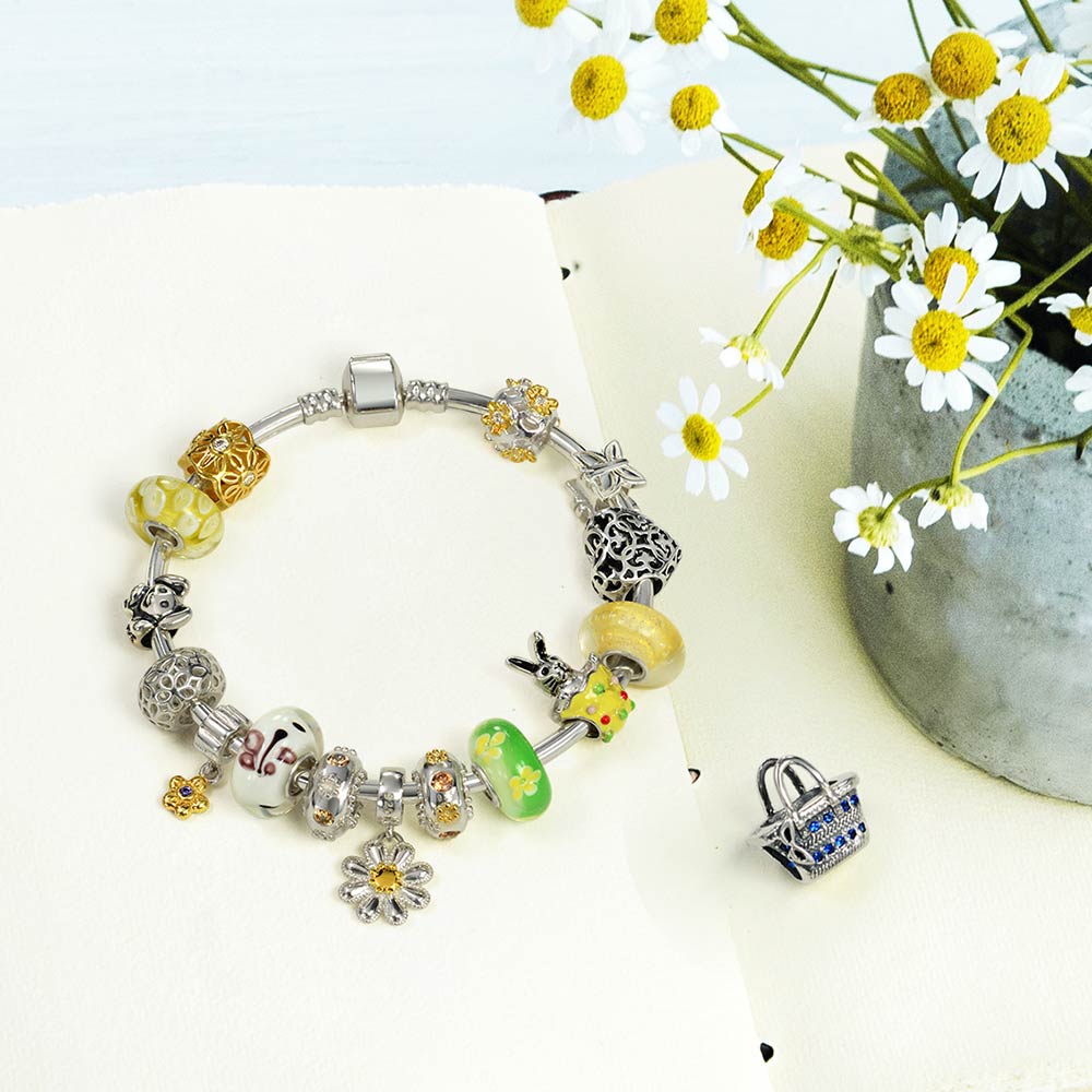 Picnic Basket Sunglasses Blue Travel Charm Bead 925 Sterling Silver - Joyeria Lady