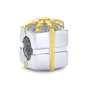 Ribbon Bow Birthday Present Gift Box Charm Bead 925 Sterling Silver