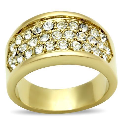 GL002 IP Gold(Ion Plating) Brass Ring with Top Grade Crystal in Clear - Joyeria Lady
