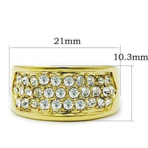 GL002 IP Gold(Ion Plating) Brass Ring with Top Grade Crystal in Clear - Joyeria Lady