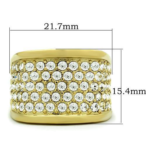 GL006 IP Gold(Ion Plating) Brass Ring with Top Grade Crystal in Clear - Joyeria Lady