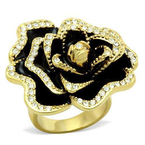 GL021 IP Gold(Ion Plating) Brass Ring with Top Grade Crystal in Clear - Joyeria Lady