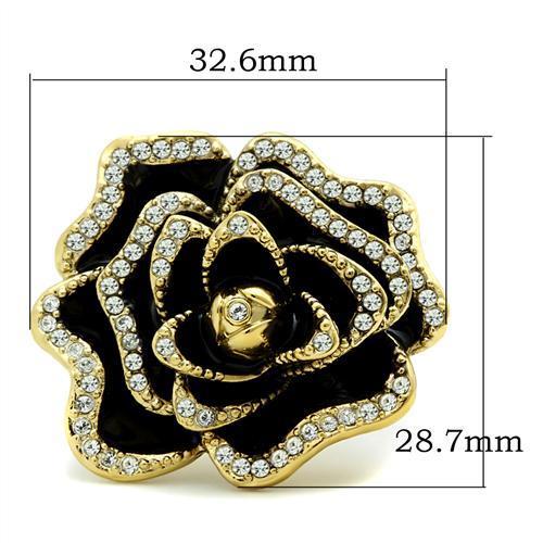 GL021 IP Gold(Ion Plating) Brass Ring with Top Grade Crystal in Clear - Joyeria Lady