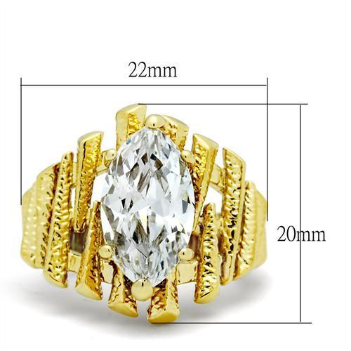 GL080 IP Gold(Ion Plating) Brass Ring with AAA Grade CZ in Clear - Joyeria Lady