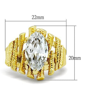 GL080 IP Gold(Ion Plating) Brass Ring with AAA Grade CZ in Clear