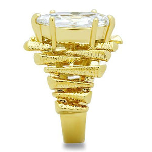 GL080 IP Gold(Ion Plating) Brass Ring with AAA Grade CZ in Clear