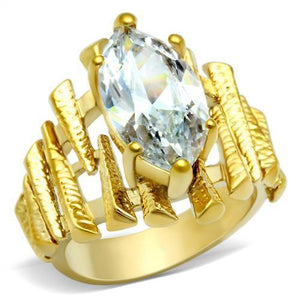 GL080 IP Gold(Ion Plating) Brass Ring with AAA Grade CZ in Clear - Joyeria Lady