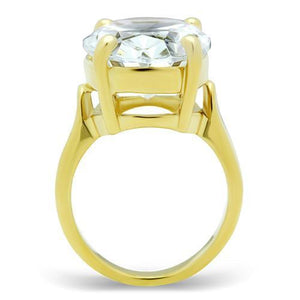 GL083 IP Gold(Ion Plating) Brass Ring with AAA Grade CZ in Clear