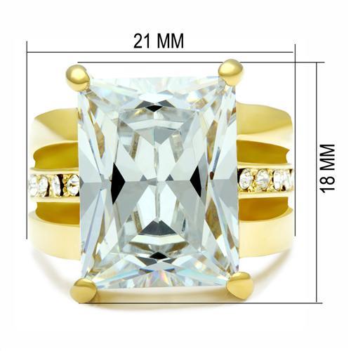 GL089 IP Gold(Ion Plating) Brass Ring with AAA Grade CZ in Clear - Joyeria Lady