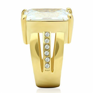 GL089 IP Gold(Ion Plating) Brass Ring with AAA Grade CZ in Clear