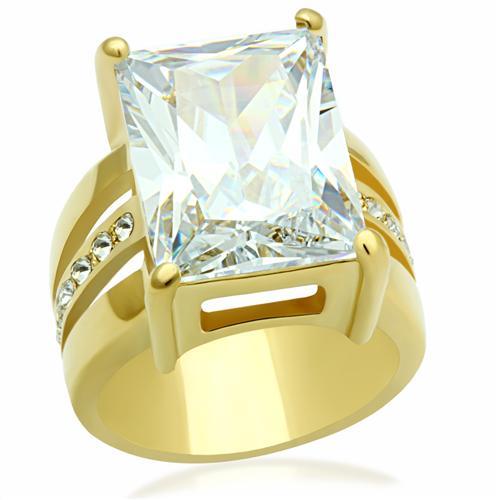 GL089 IP Gold(Ion Plating) Brass Ring with AAA Grade CZ in Clear - Joyeria Lady