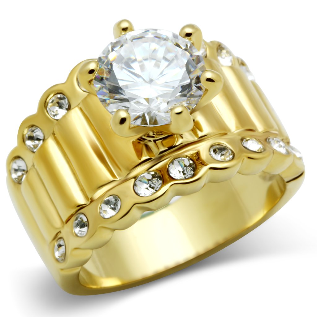 GL095 IP Gold(Ion Plating) Brass Ring with AAA Grade CZ in Clear - Joyeria Lady