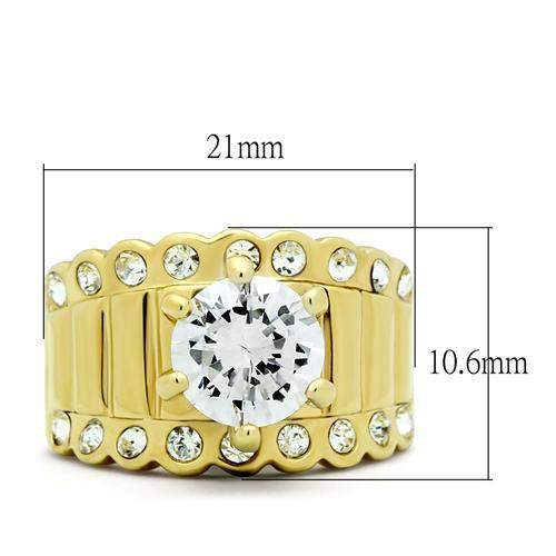 GL095 IP Gold(Ion Plating) Brass Ring with AAA Grade CZ in Clear - Joyeria Lady