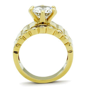 GL095 IP Gold(Ion Plating) Brass Ring with AAA Grade CZ in Clear