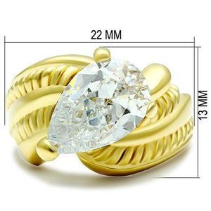 GL100 IP Gold(Ion Plating) Brass Ring with AAA Grade CZ in Clear