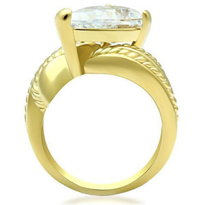 GL100 IP Gold(Ion Plating) Brass Ring with AAA Grade CZ in Clear