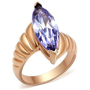 GL139 IP Rose Gold(Ion Plating) Brass Ring with AAA Grade CZ in Light Amethyst - Joyeria Lady