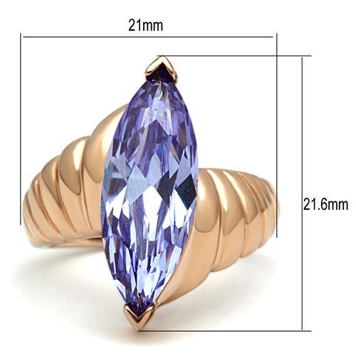 GL139 IP Rose Gold(Ion Plating) Brass Ring with AAA Grade CZ in Light Amethyst - Joyeria Lady