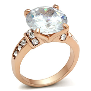 GL144 IP Rose Gold(Ion Plating) Brass Ring with AAA Grade CZ in Clear - Joyeria Lady