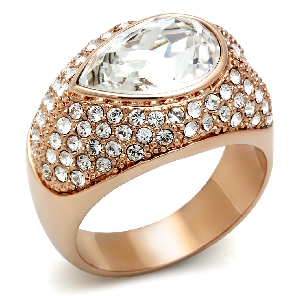 GL146 IP Rose Gold(Ion Plating) Brass Ring with Top Grade Crystal in Clear - Joyeria Lady